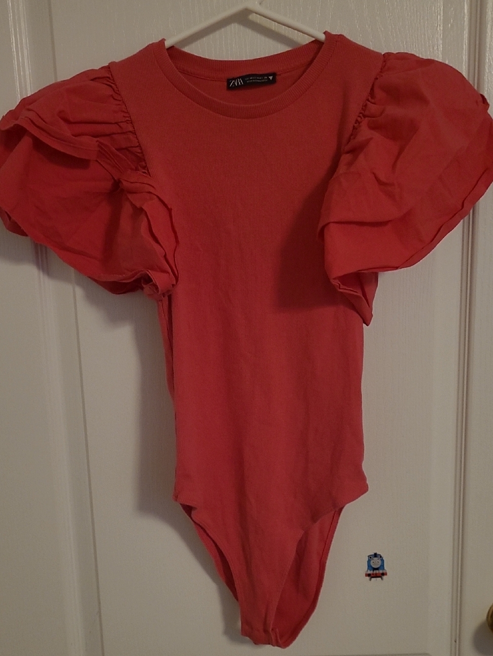 Zara Coral-Pink Puff Sleeve One-Piece Bodysuit